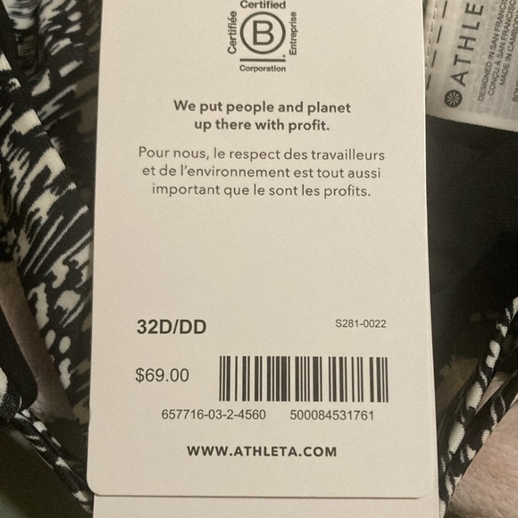 Athleta Bondi Bra Cup Bikini Top Ladies 32D/DD Black White Adjustable Straps NWT - Picture 4 of 5